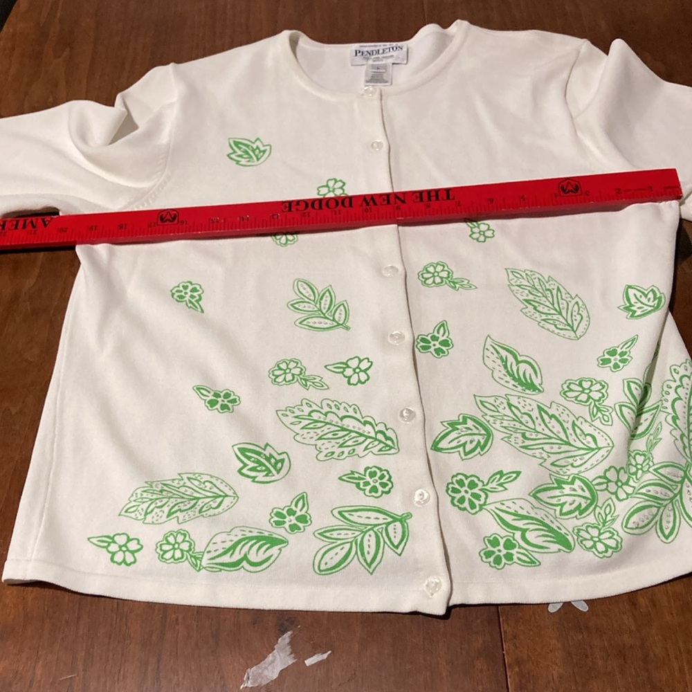 Pendleton Green Leaf Button Up Sweater Pl - image 8